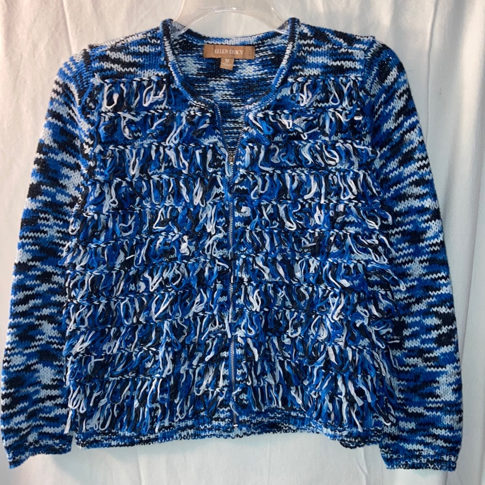 NWT ELLEN TRACY FULL ZIP RAG SWEATER